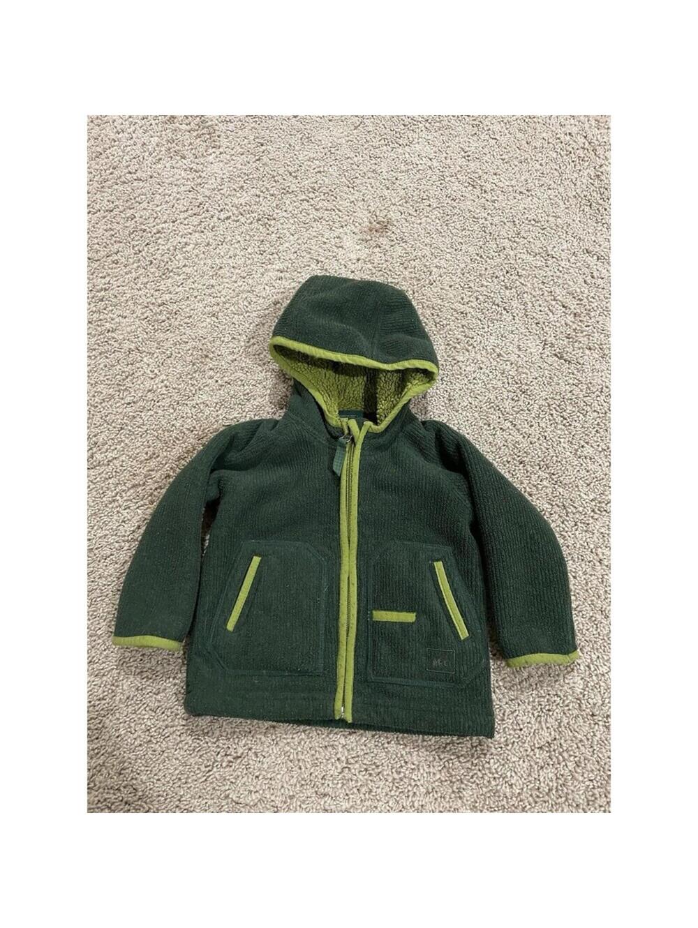 Boys REI Fleece Jacket Hooded Green Size 12 Months knitted